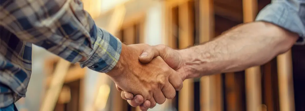 Electrician and customer shaking hands at job site