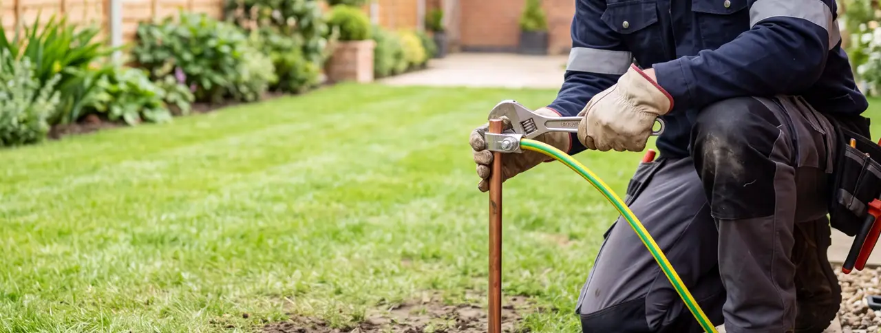 Electrician Installing Grounding Rod